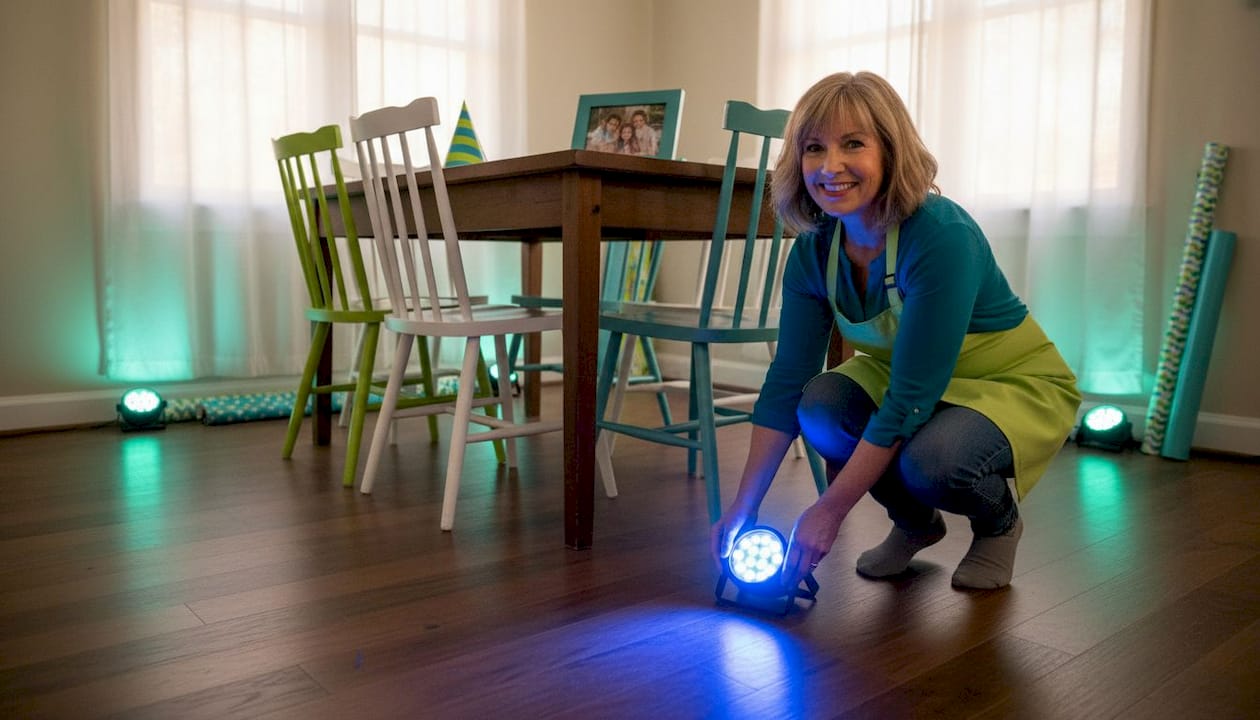 Woman arranging lighting for party atmosphere