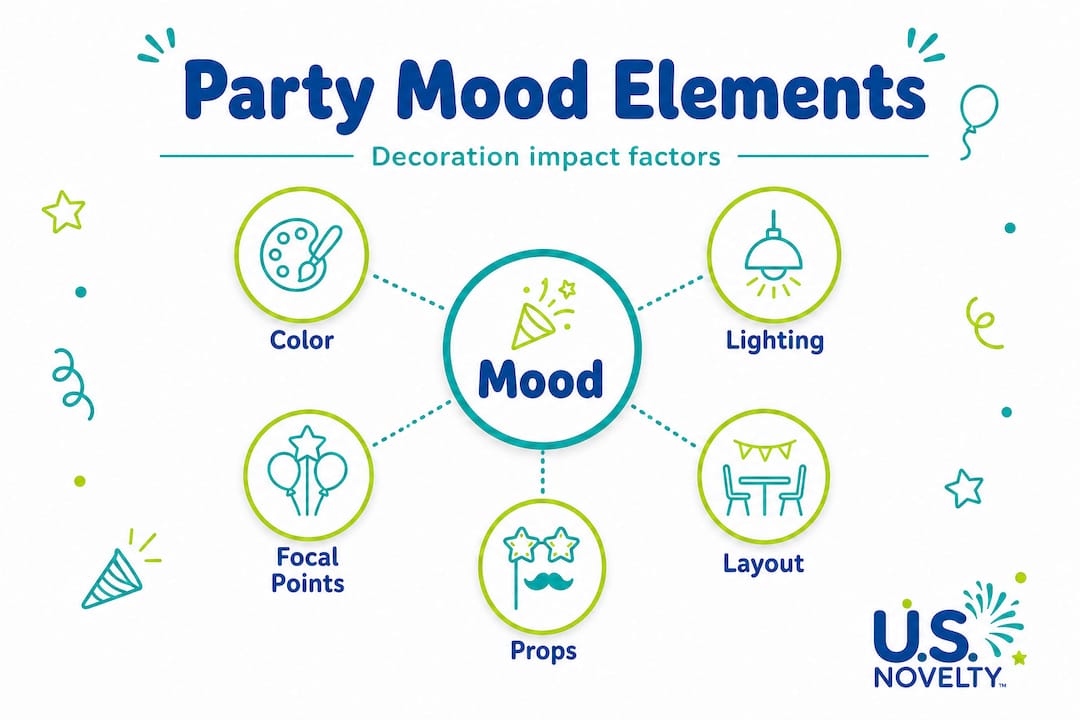 Infographic showing party mood decoration elements