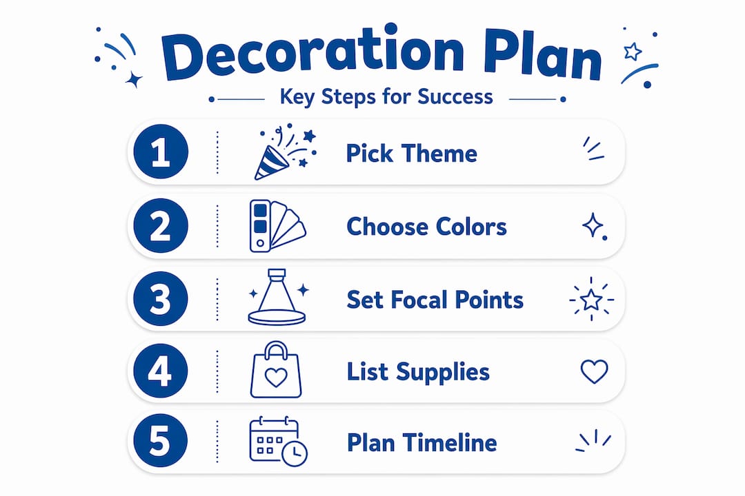 Infographic showing decoration plan steps for birthdays