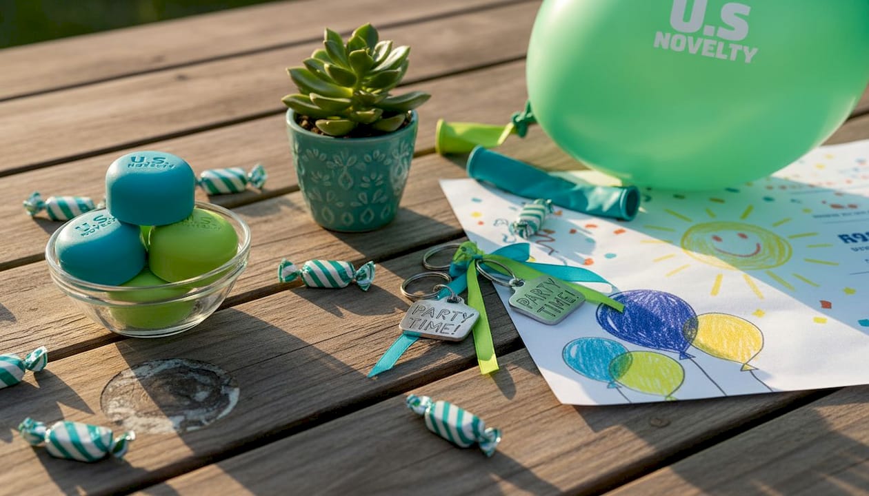 Assorted party favors on coffee table
