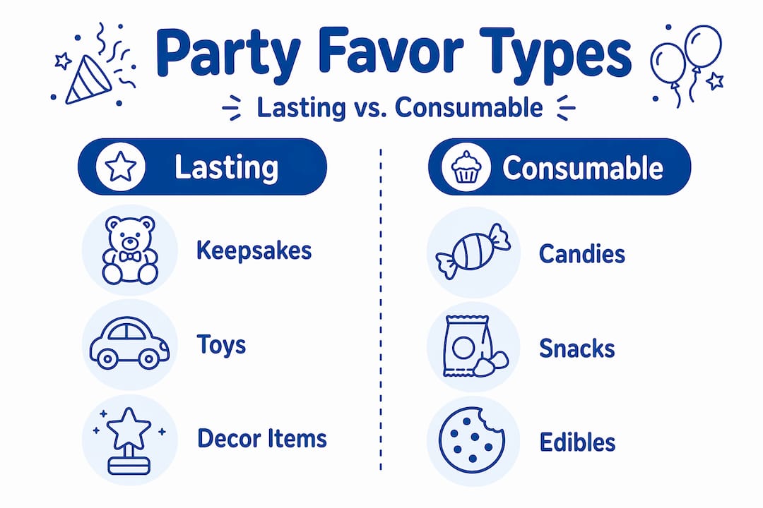 Infographic comparing lasting and consumable party favors