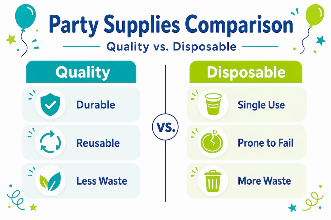 Infographic comparing quality and disposable party supplies