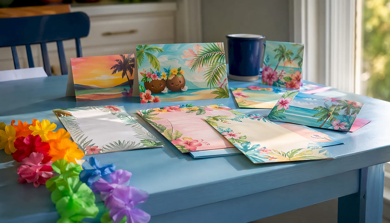 Variety of luau invitation design styles overhead