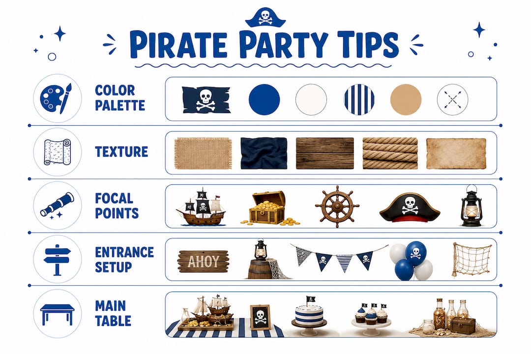 Infographic outlining key pirate party planning tips