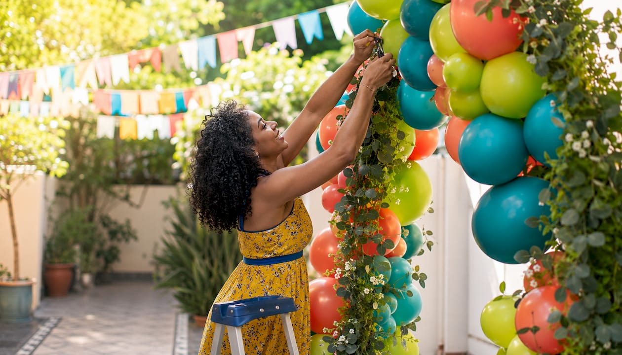 Planner assembling elegant wedding balloon garland