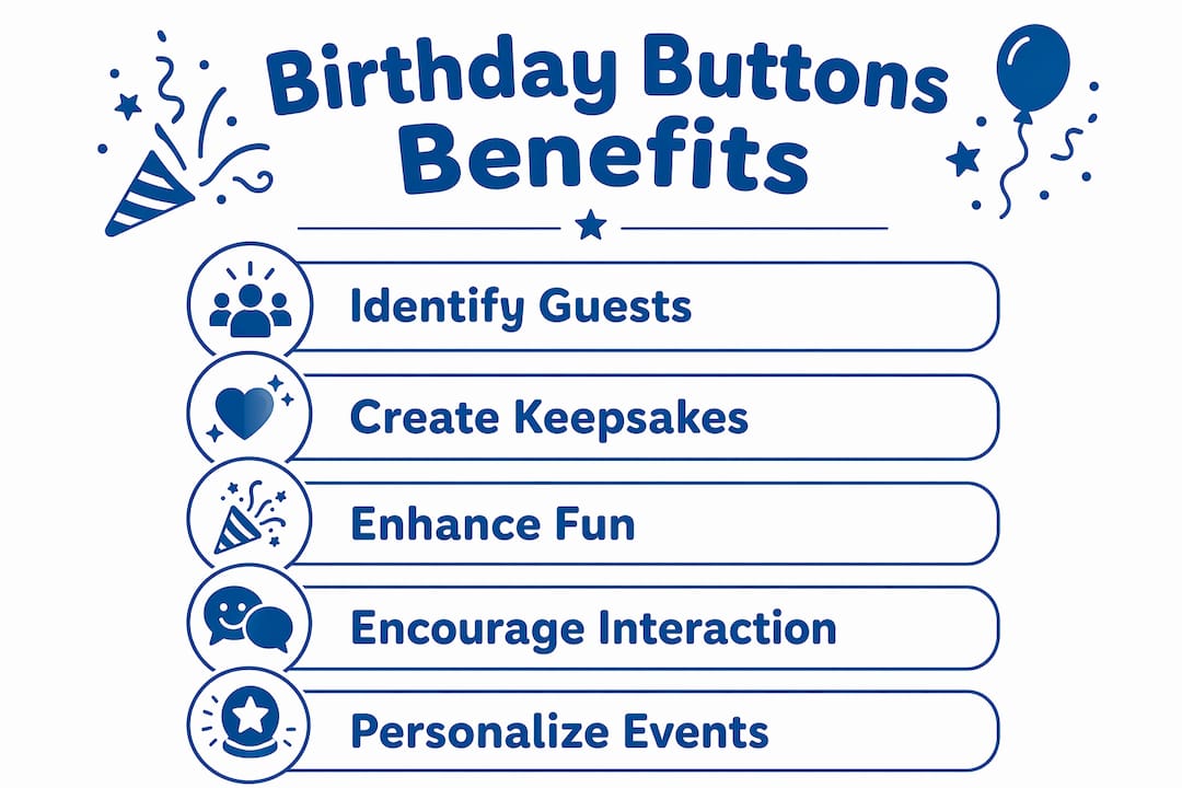 Infographic outlining benefits of birthday buttons