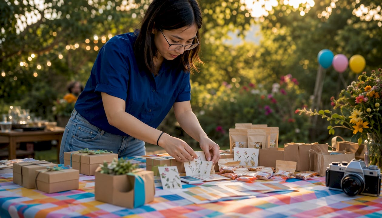 Creative studio shoot of modern anniversary favors