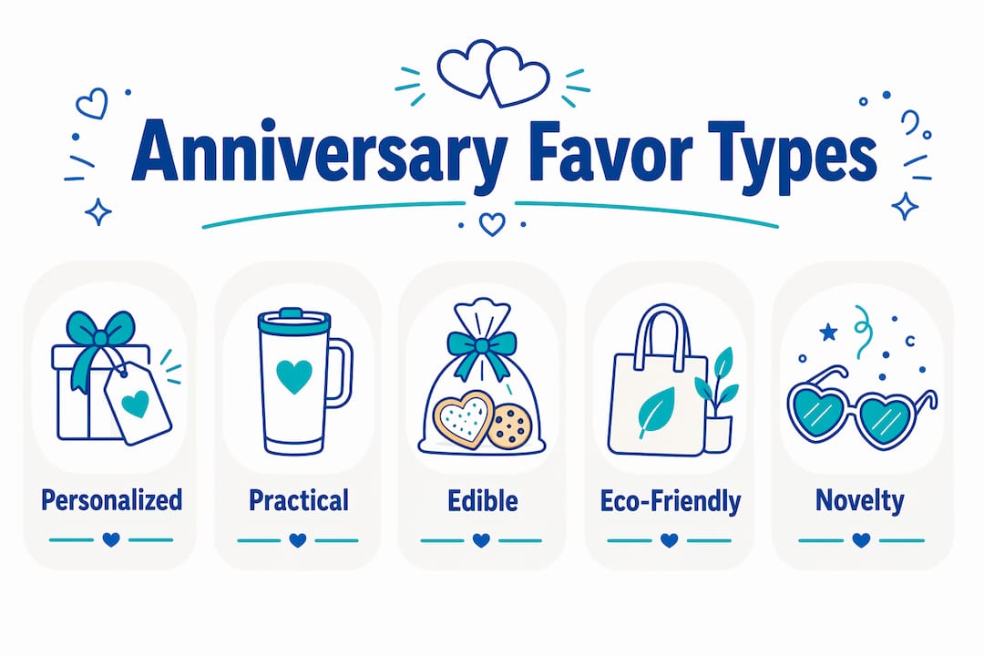 Infographic showing main anniversary favor types