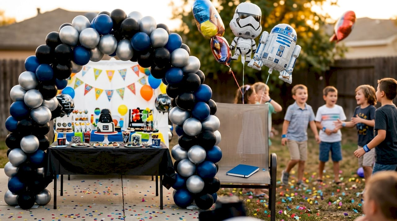 Decorative Star Wars balloon arch indoors