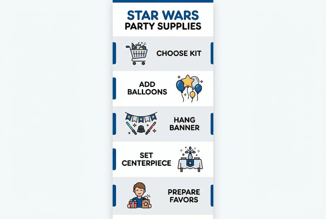Infographic showing Star Wars party supply steps