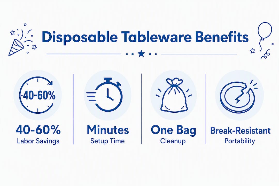 Infographic presenting benefits of disposable tableware
