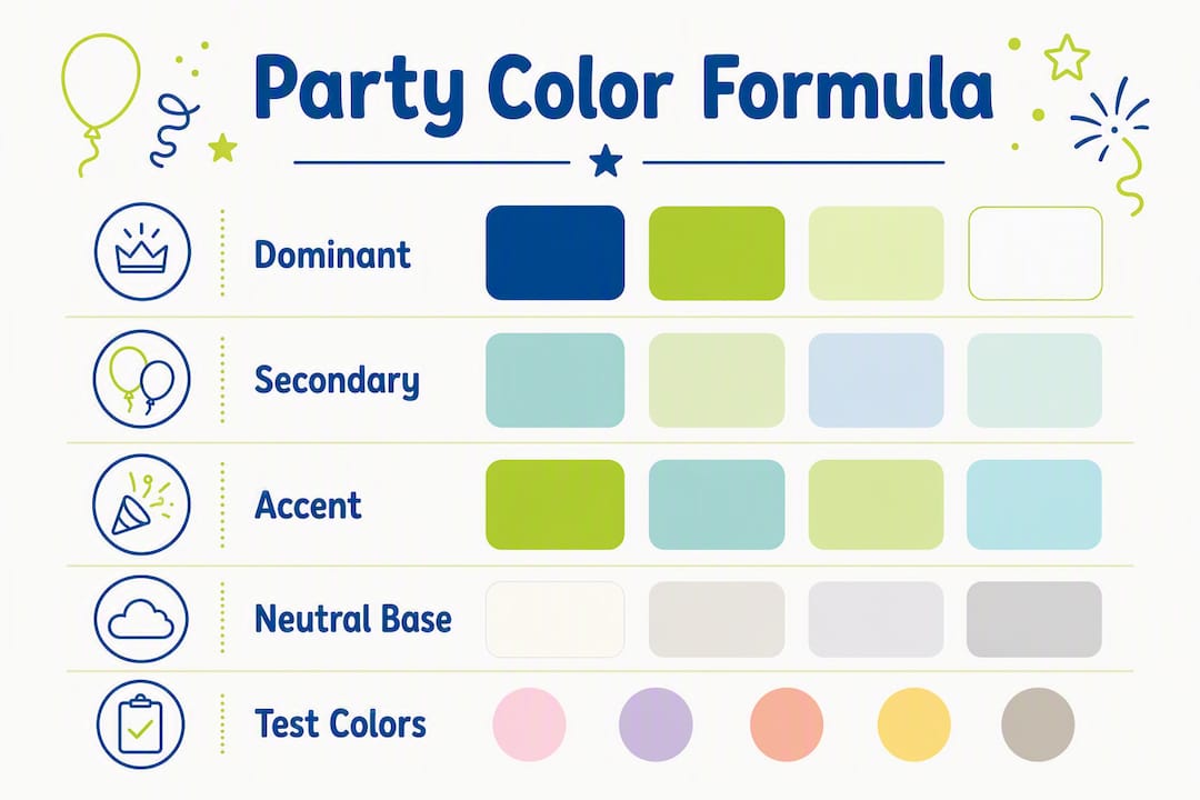 Infographic showing party color palette selection steps
