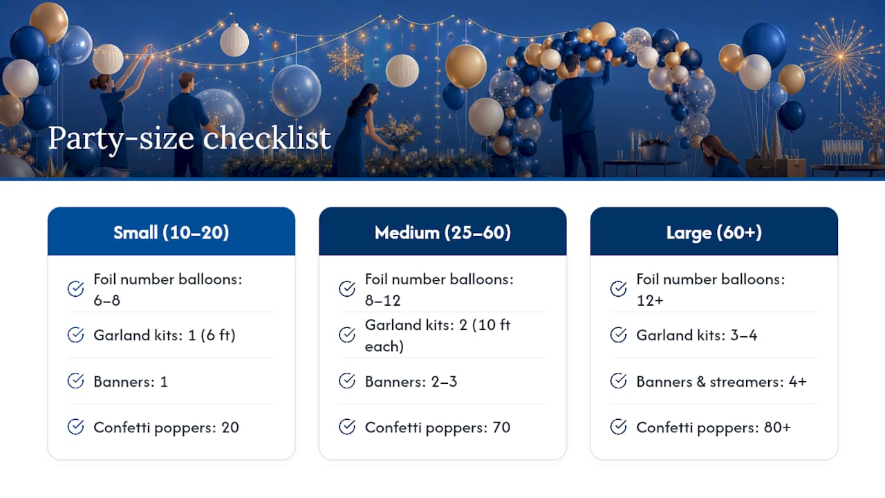 Party size checklist comparison chart