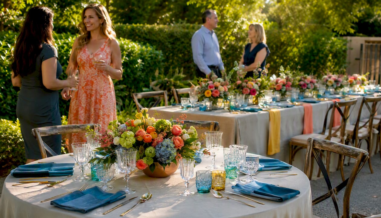 Event tables with different centerpiece styles