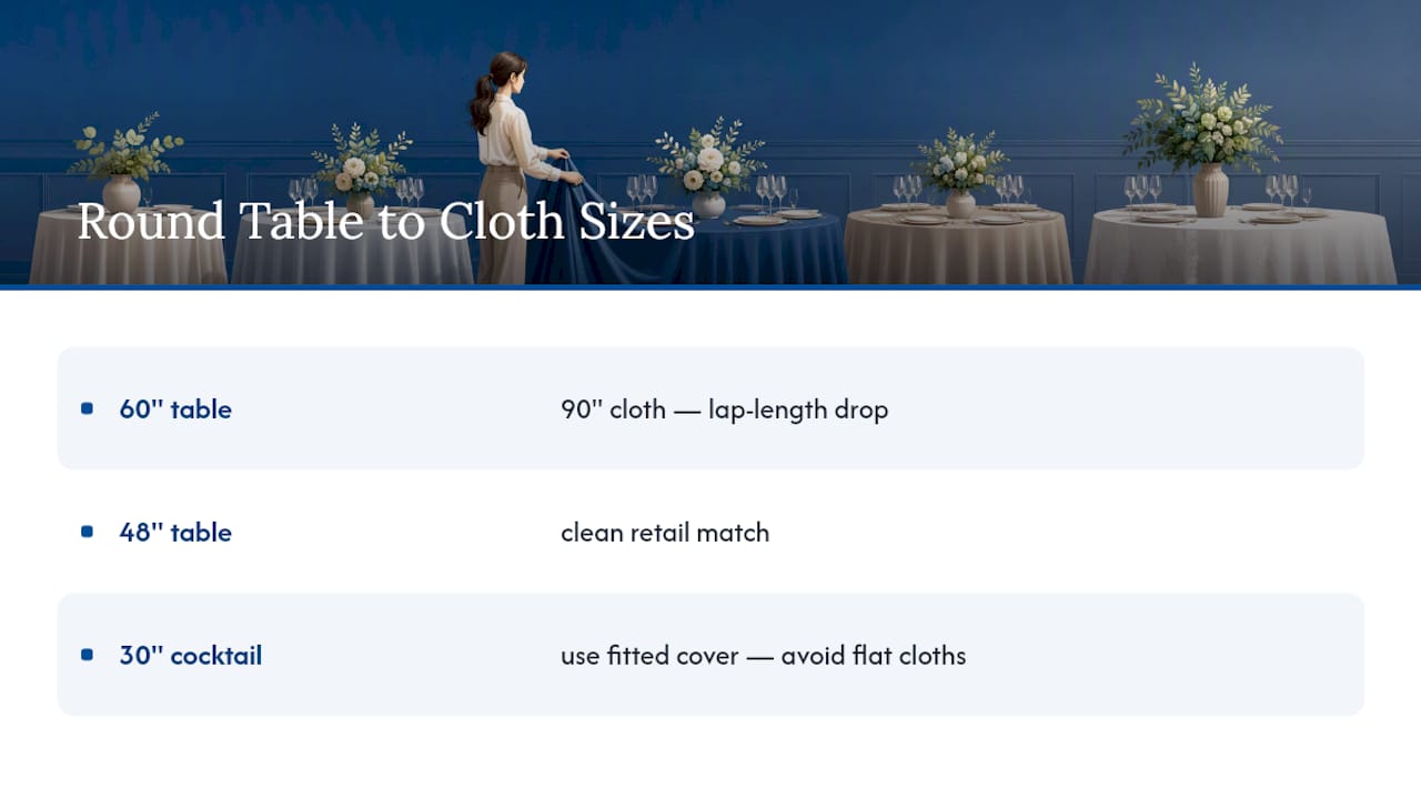 Round table and tablecloth size matching diagram