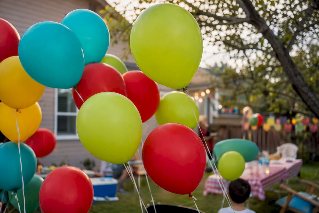 Cluster of colorful solid latex balloons