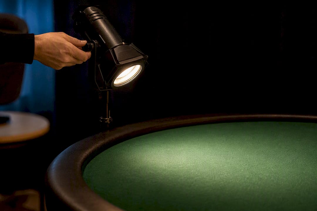 Spotlight testing shadows on casino table