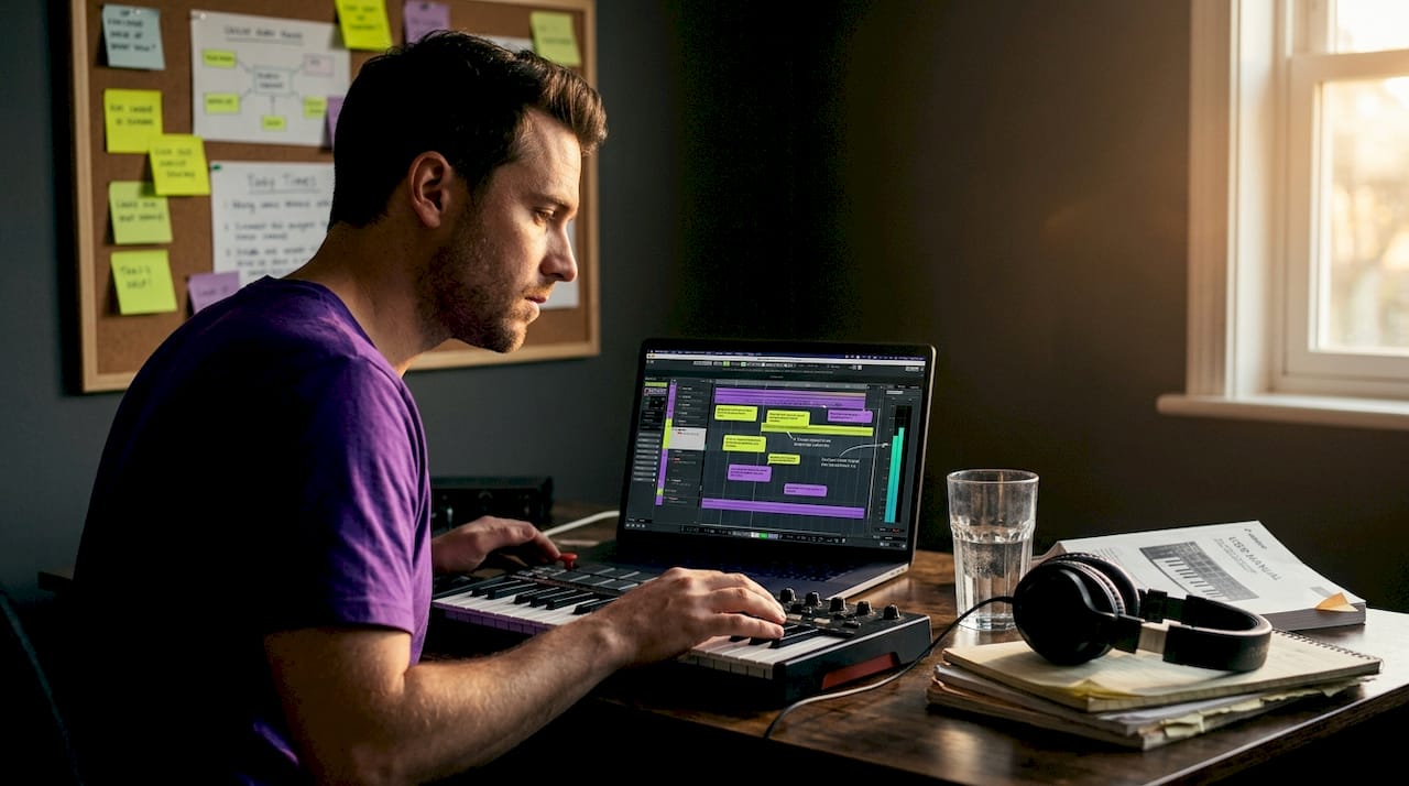 Engineer reviewing music feedback on digital audio project