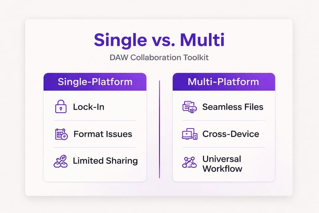 Infographic comparing single and multi-platform DAWs