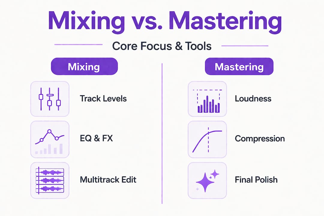 Infographic comparing mixing and mastering processes