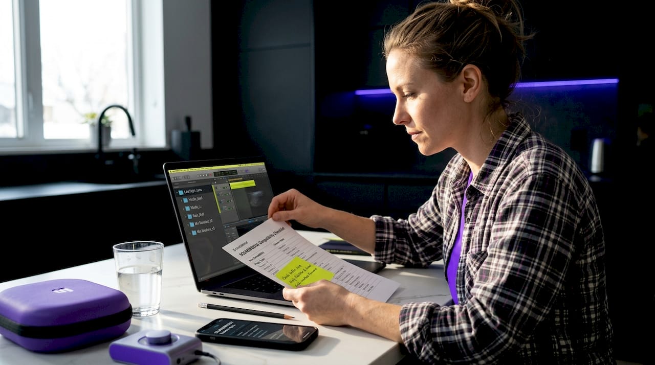 Musician reviewing session compatibility checklist
