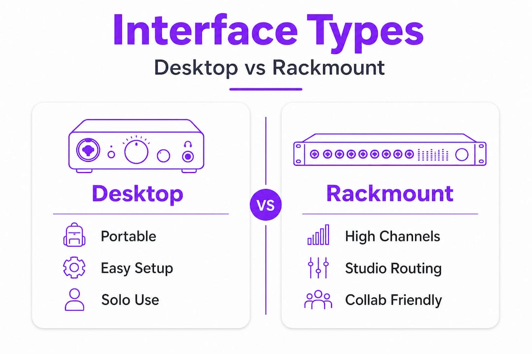 Infographic comparing desktop and rackmount audio interfaces