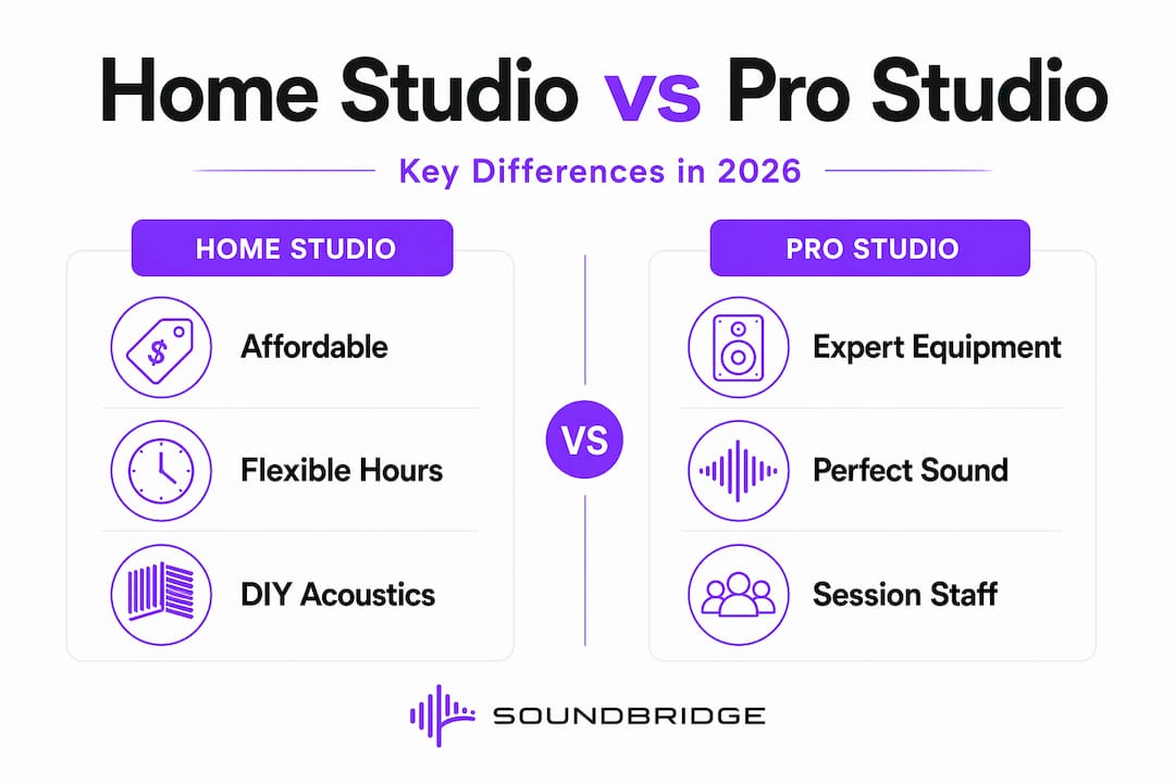 Infographic comparing home studio and professional studio