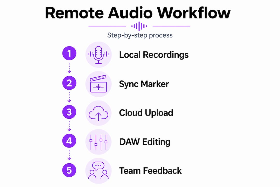 Infographic showing key remote audio editing steps