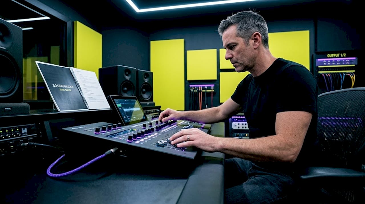Engineer using hardware DAW controls