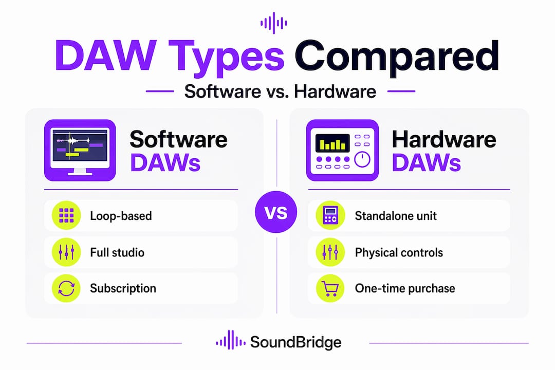 Comparison of software and hardware DAW types