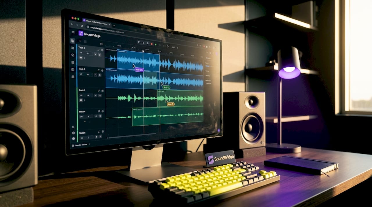 Browser-based DAW interface with real-time collaboration