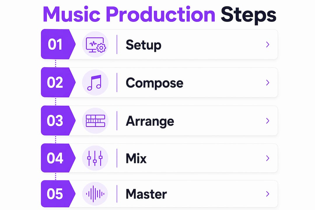 Infographic of five key music production steps