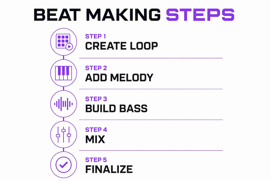 Infographic outlining beginner beat making steps