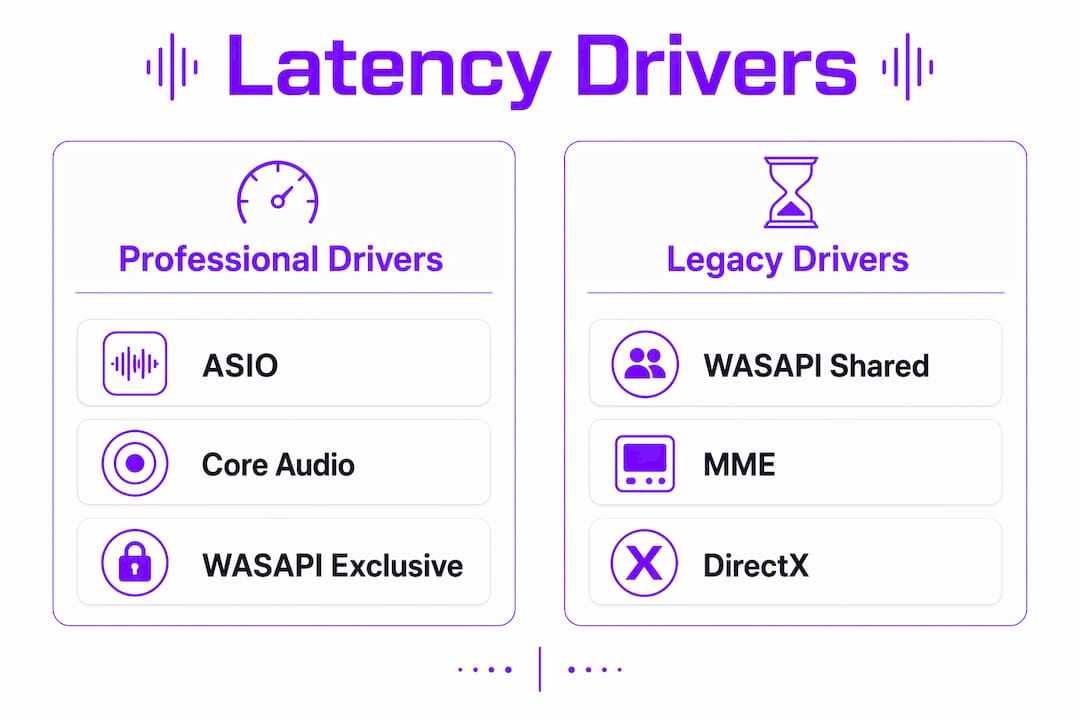 Infographic comparing audio driver types and latency