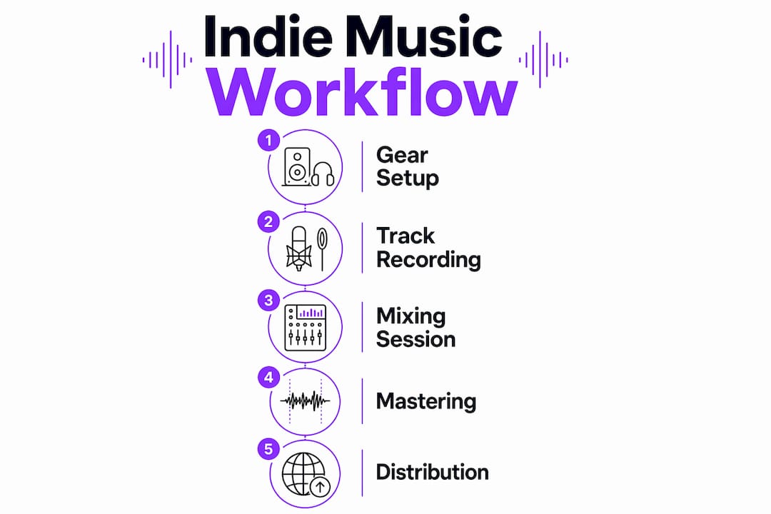 Infographic showing indie music production steps