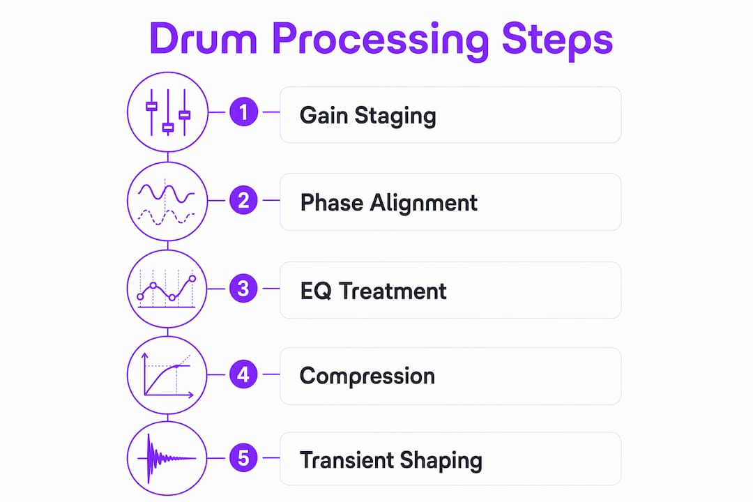 Infographic showing steps to process individual drum elements