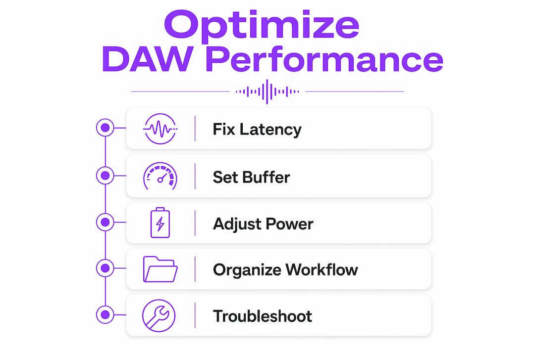Infographic showing steps to optimize DAW performance
