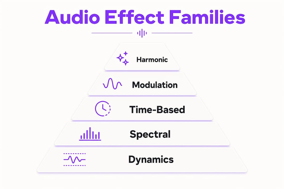 Pyramid infographic showing five main audio effect families
