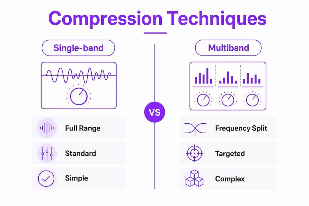 Infographic comparing single-band and multiband compression