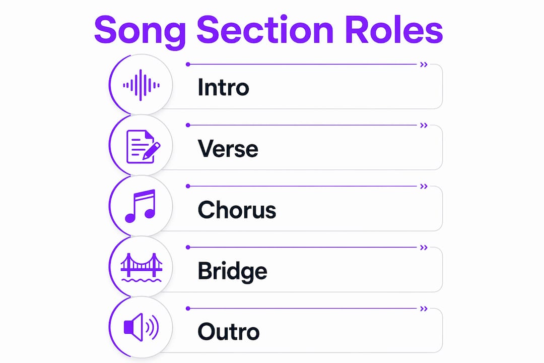 Infographic outlining song section roles and arrangement steps