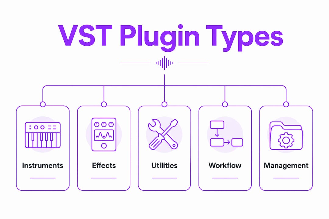 Infographic illustrating VST plugin categories and roles