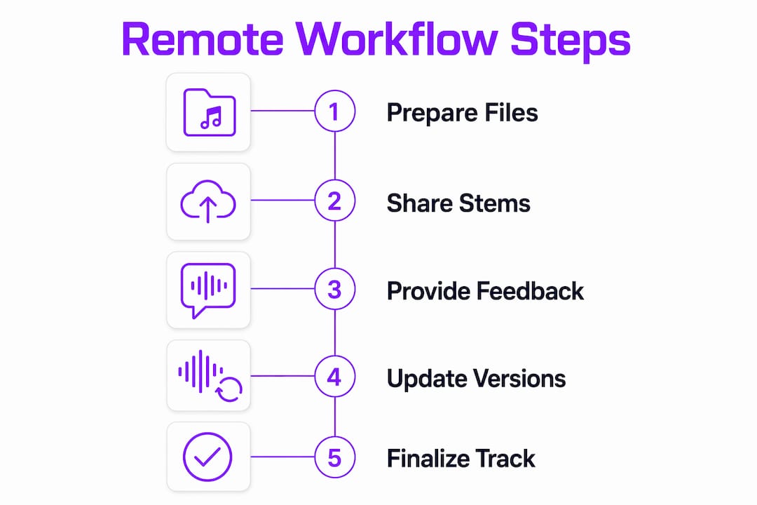 Infographic illustrating remote music production workflow steps
