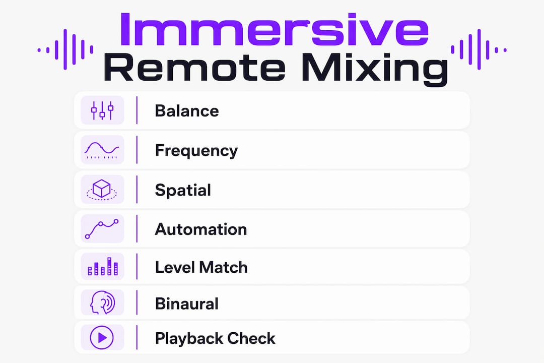 Infographic showing immersive audio mixing steps