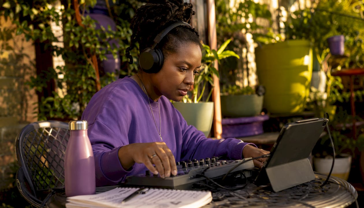 Audio engineer working remote studio session