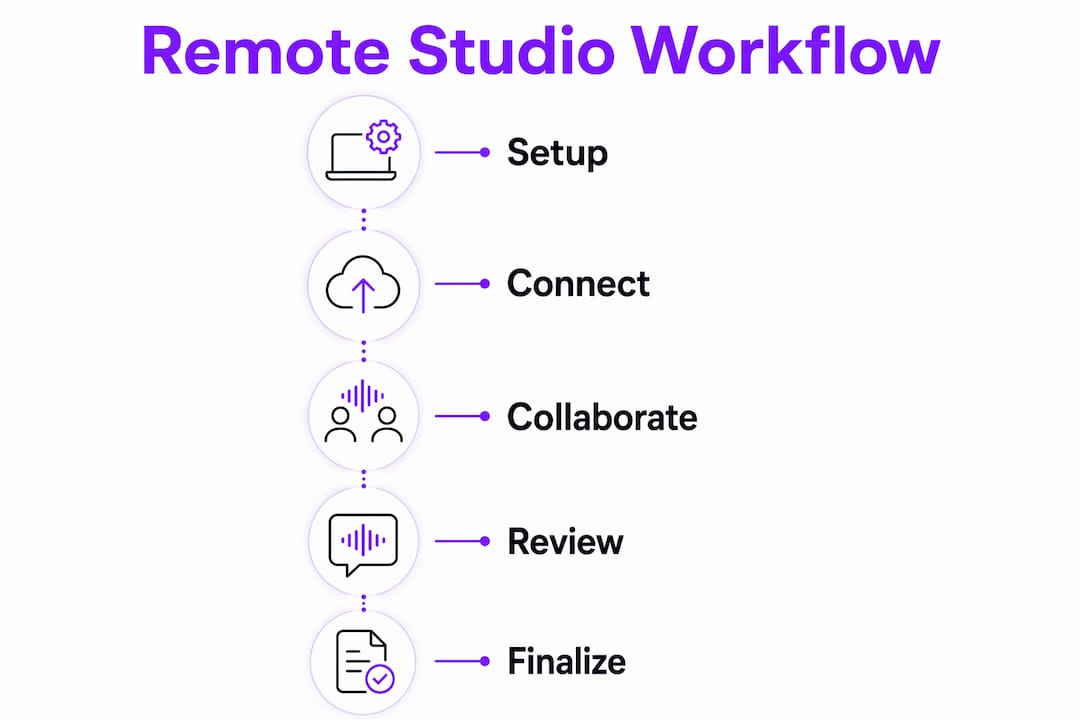 Infographic illustrating stages of remote studio workflow