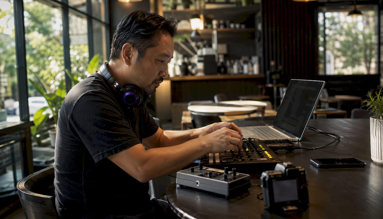 Operator managing live cloud music production