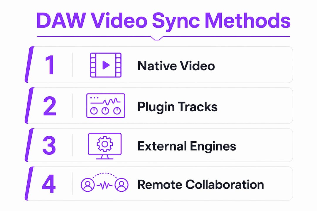 Infographic illustrating video sync methods in DAW workflows