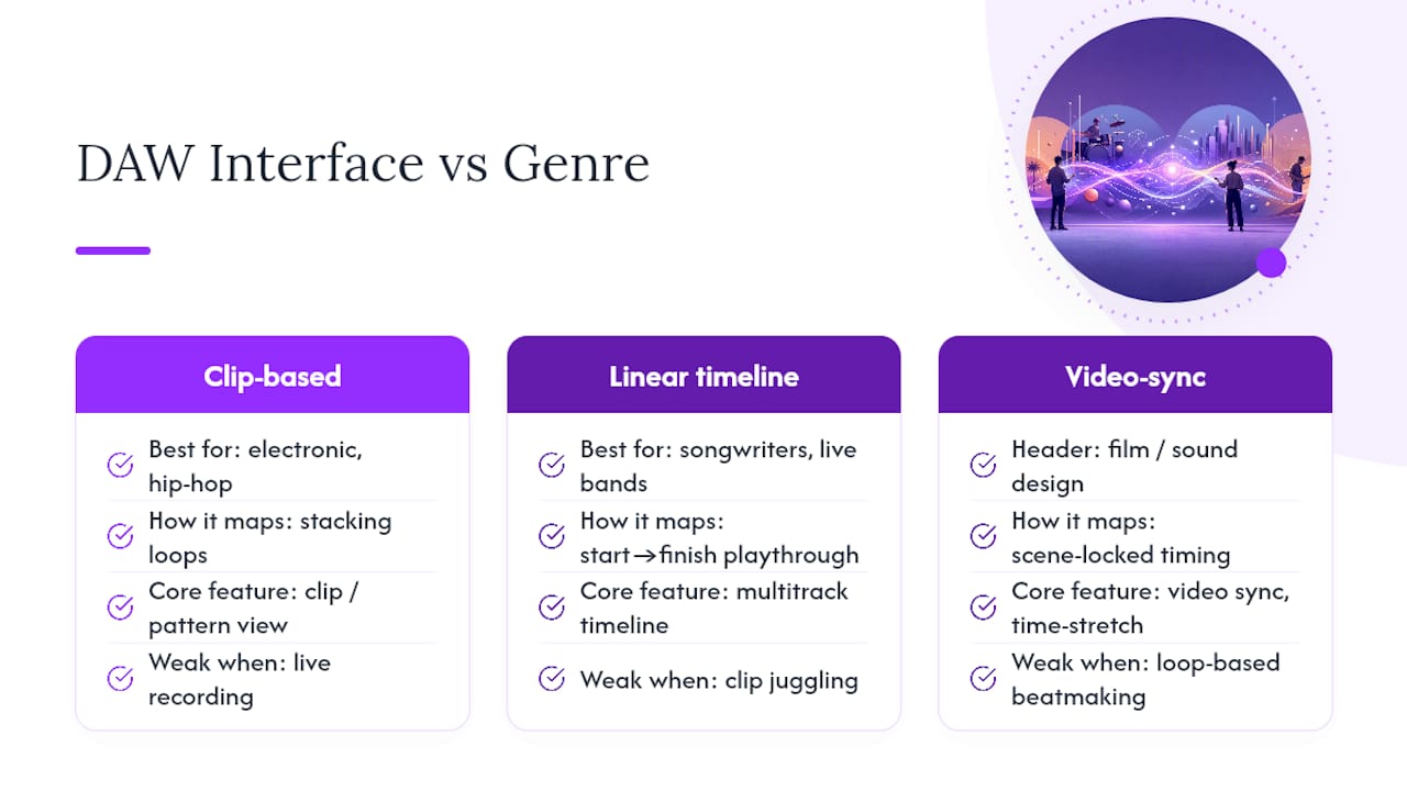 Diagram comparing DAW workflows and music genres