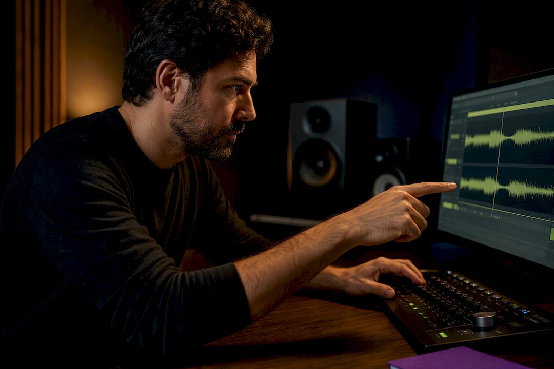 Engineer aligning audio tracks in a DAW