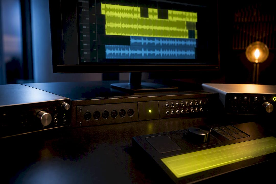 Aggregate audio interface setup in dark studio